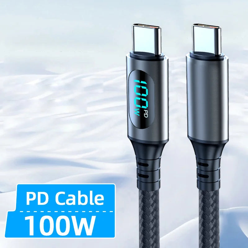Ultra-Super Fast Charge Cable-6A 120W USB A To Type C Nylon Data Cord For Xiaomi Redmi Samsung With Led Digital Display Cable