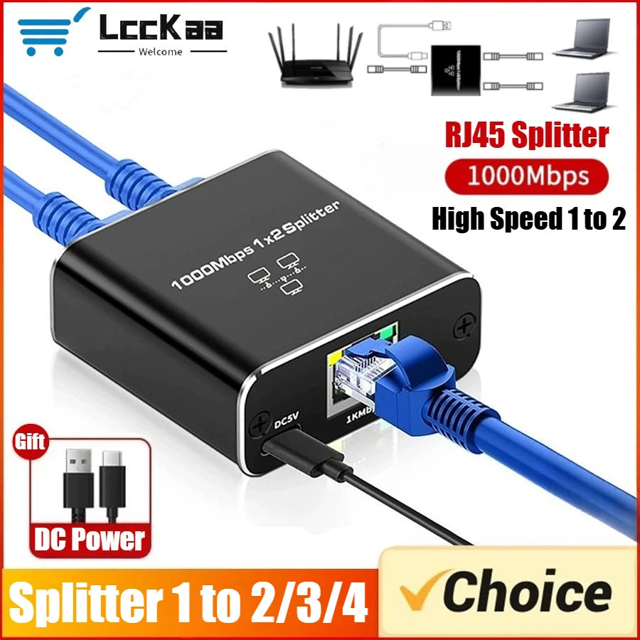 LccKaa 1000Mbps RJ45 Splitter 1 To 2/3/4 Adapter Network Splitter Cable Extender Gigabit LAN Connector for PC Laptop TV Router