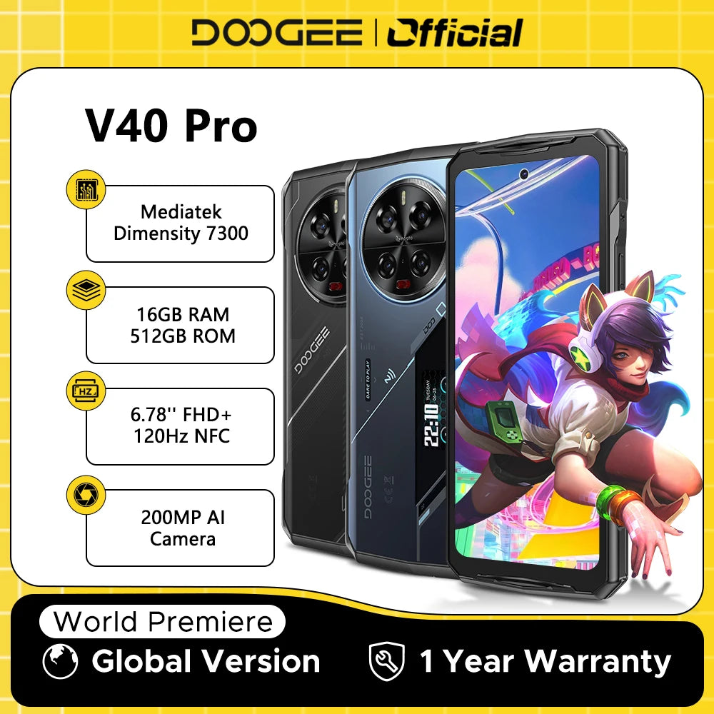 【Brand+】World Premiere DOOGEE V40 Pro 5G Rugged Phone 6.78" 16GB+512GB  Dimensity 7300 200MP AI Camera 8680mAh Android 14