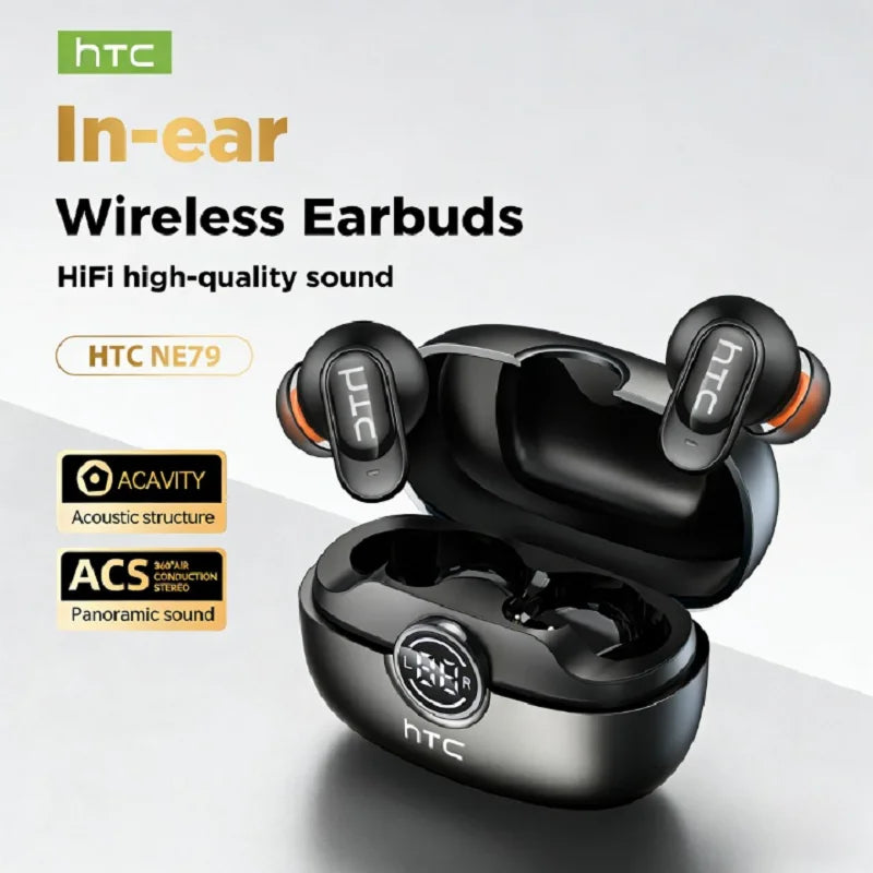 HTC NE79 TWS Bluetooth 6.0 Earphones AI Translator In-Ear HiFi Sound Headset for Sports Headset with Clear Call Mic