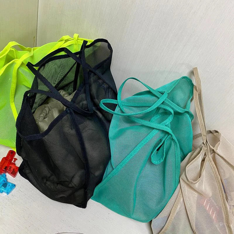 Protable Mesh Bag Large Capacity Reusable Storage Bags Swimming Beach Bag Women Makeup Organizer Shopping Handbag