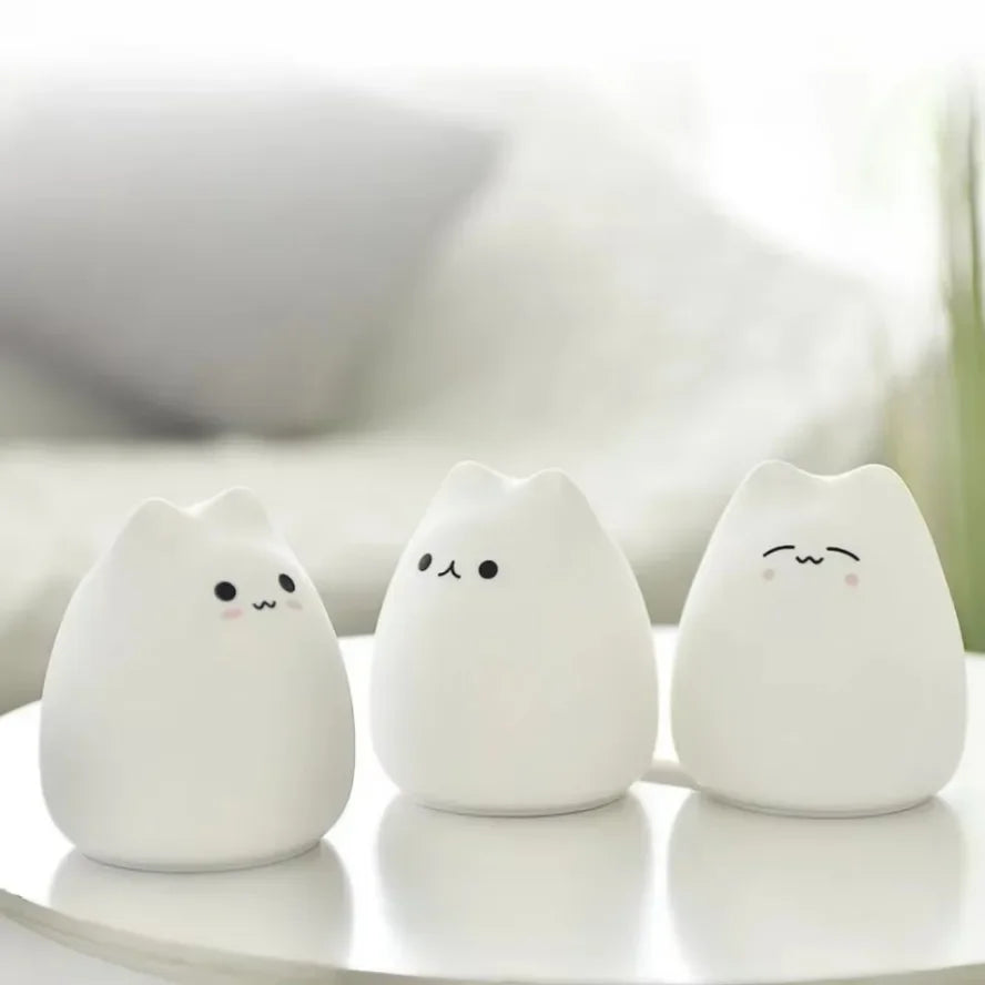 LED Nigh tlight 7 Colors Soft Cute Cat Night Light Kitty Lamp Birthday Gift Kids Baby Toddler Teen Silicone Kawaii Nursery