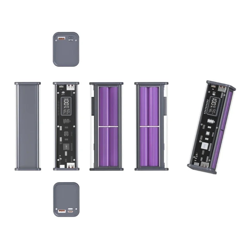 22.5W DIY Battery Charger Case Transparent PD Fast Charging Case Welding For 8PCS 18650 Polymer 20000mAh Battery Charging Box