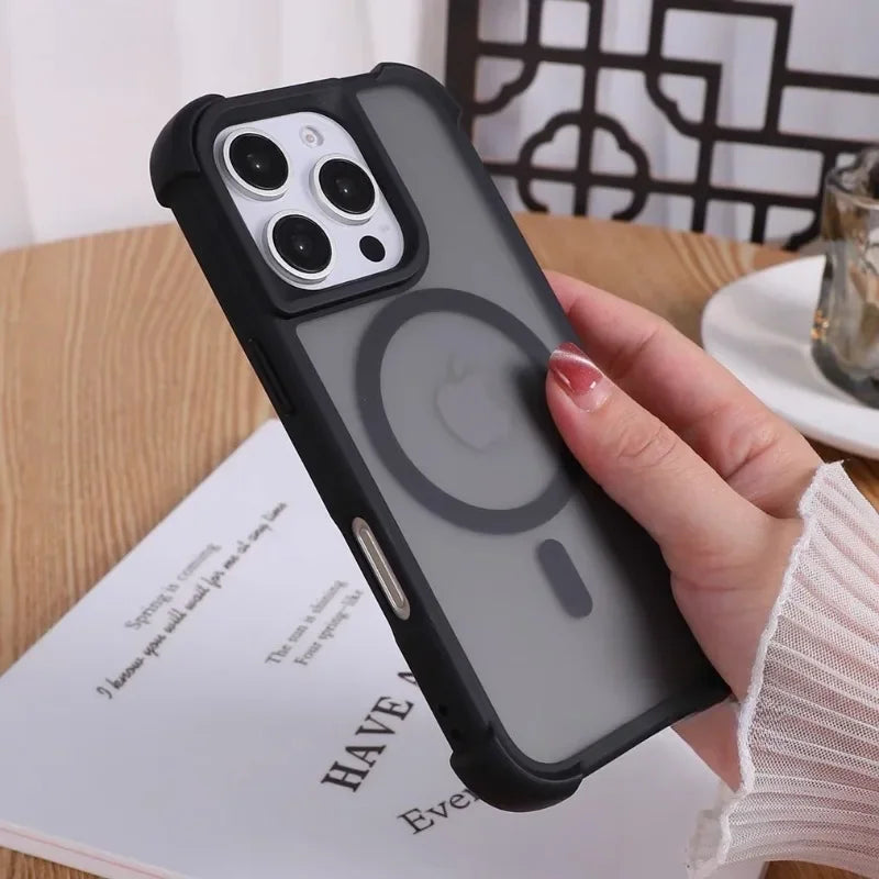 Magnetic Luxury Matte Fall prevention  Armor Shockproof Case For iPhone 15 14 13 17 16 Pro Max Wireless Charge For Magsafe Cover