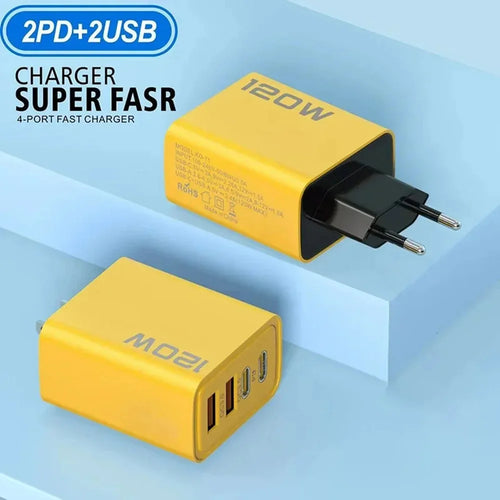 120W USB Fast Charger Quick Charge 3.0 Type C Mobile Phone Charger Adapter For iPhone Samsung Xiaomi EU/US/UK Plug Wall Charger
