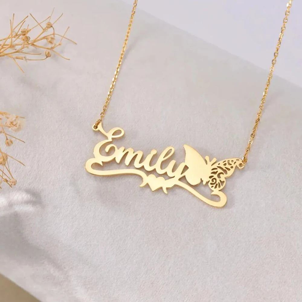 Personalized Butterfly Name Necklace, Stainless Steel Fashion Customization 12-month Butterfly Style Pendant, Christmas Gift
