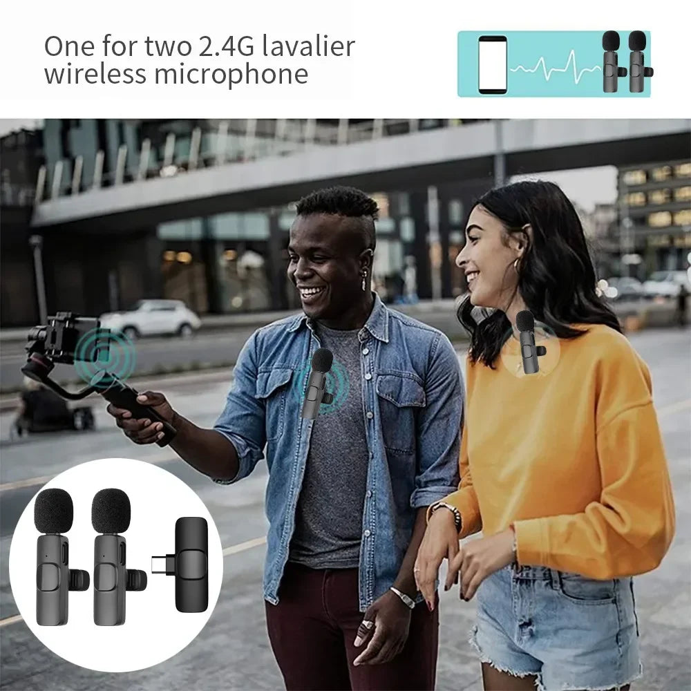 2.4G Wireless Lavalier Microphone Audio Video Recording Mini Mic For iPhone Android Live Broadcast Gaming Phone With Receiver