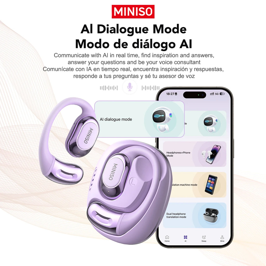MINISO MS156 Bluetooth V5.4 Earphones AI Wireless Headphones with Mic Button Control Noise Reduction Earhooks Waterproof Headset