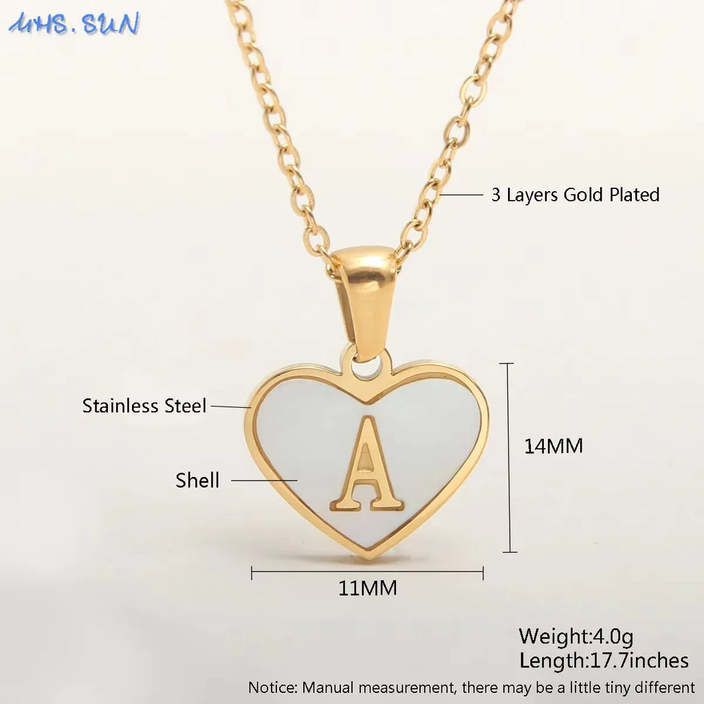 MHS.SUN Stainless Steel Heart Initial Necklace for Women Girls Gold Plated A-Z 26 Letter Pendant Choker Jewelry Birthday Gifts