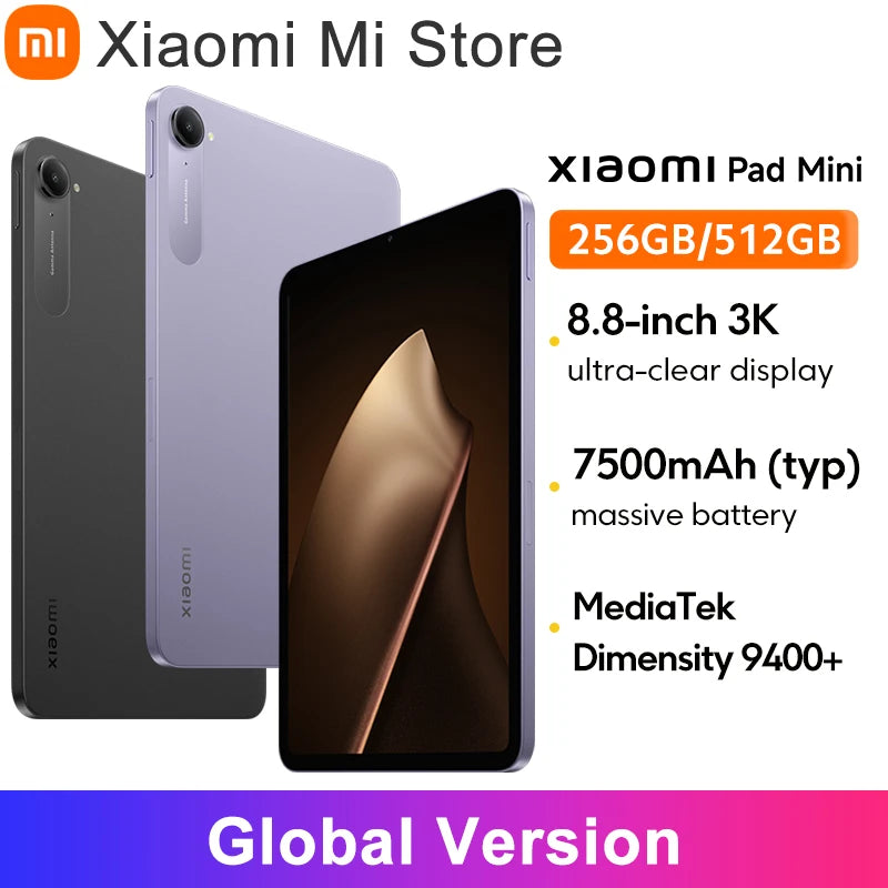 Xiaomi Pad Mini Global Version 7500mAh battery 67W HyperCharge 8.8" 3K ultra-clear display MediaTek Dimensity 9400+