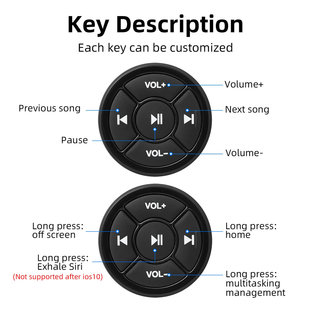 Wireless Media Bluetooth-compatible Button Remote Controller Car Motorcycle Steering Wheel MP3 Music Play For IOS Android Tablet