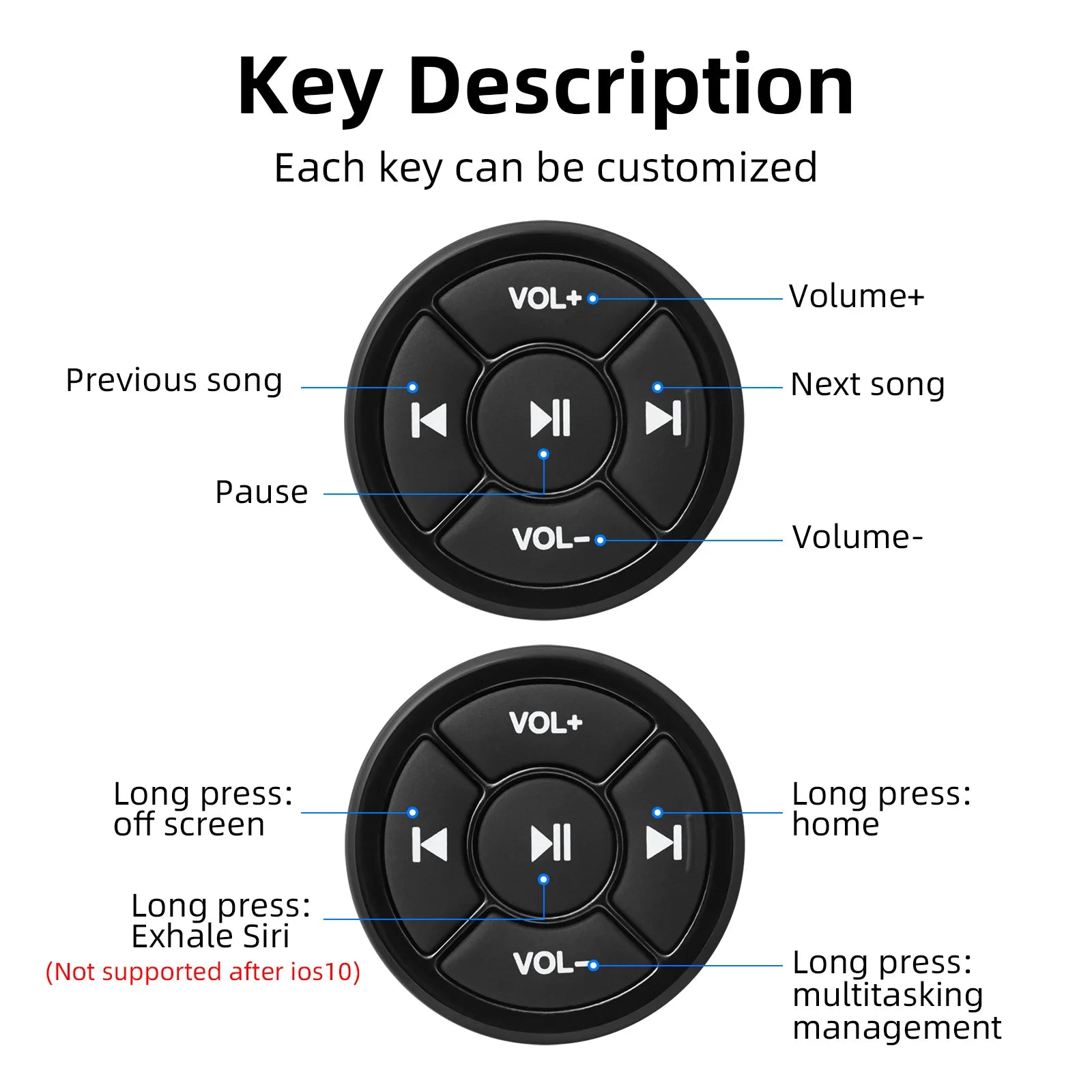 Wireless Media Bluetooth-compatible Button Remote Controller Car Motorcycle Steering Wheel MP3 Music Play For IOS Android Tablet