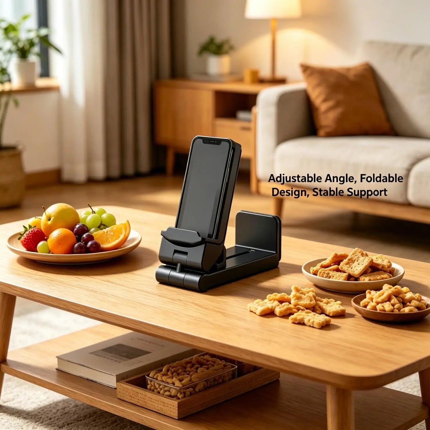 Foldable Rotatable Phone Holder Stand, Portable Adjustable Cell Phone Mount for Airplane, Train, Desk, Travel - Hands-Free
