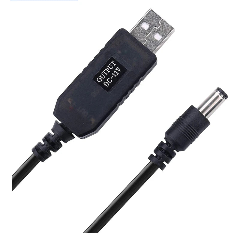 5.5*2.1mm WiFi to Powerbank Cable Connector DC 5V to 12V USB Cable Boost Converter Step-up Cord for Wifi Router Modem Fan