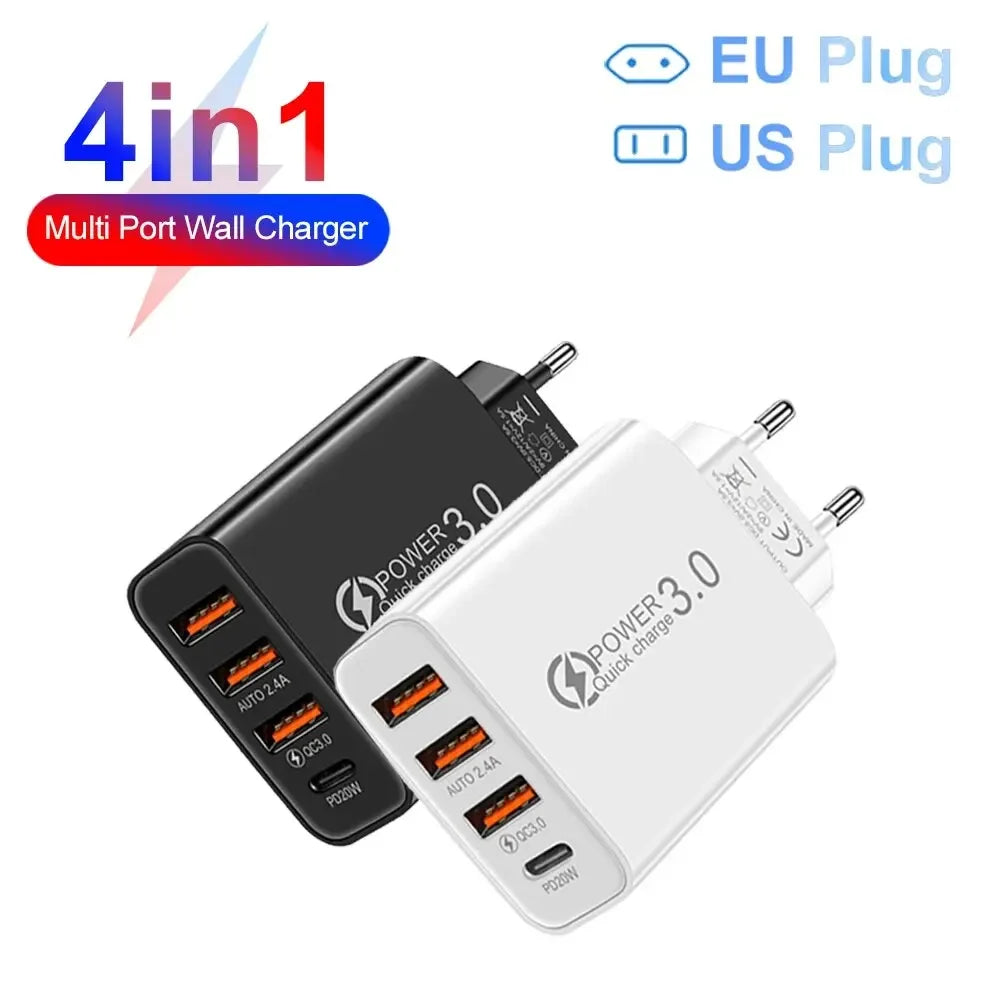 Total 48W Multi-Port USB PD Wall Charger Adapter for Xiaomi iPhone 13/12 Samsung Mobile Phone Plug-In Charging