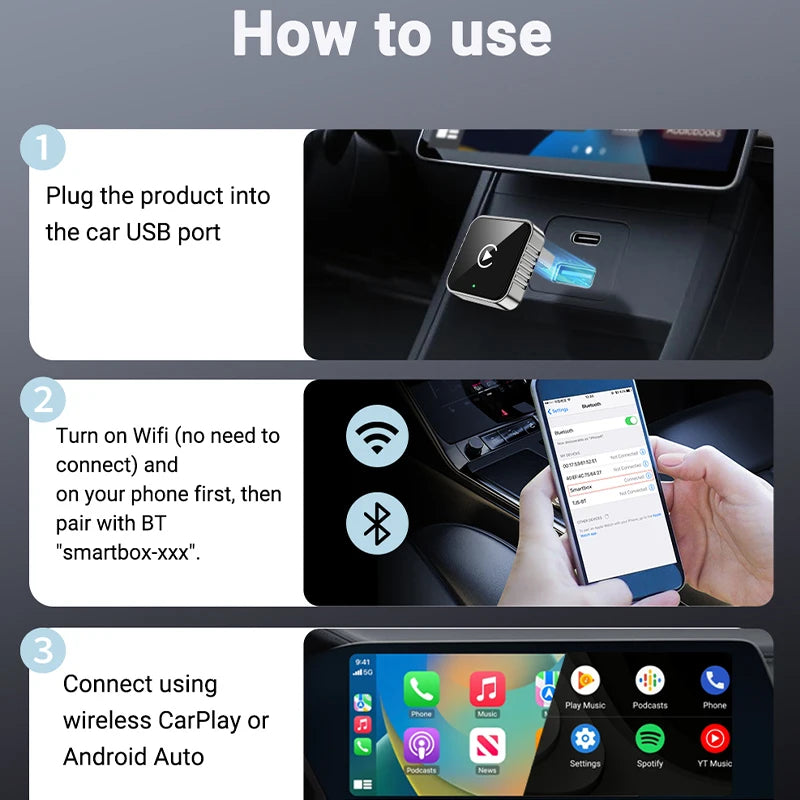 New Super Mini Carplay AI Box Wired to Wireless CarPlay&Android Auto 2in1 Box 5GHz WiFi5 for 99% Original Wired CarPlay/Auto Car