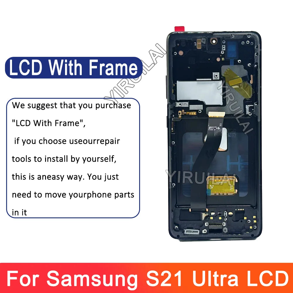 AMOLED S21 Ultra Screen with Frame for Samsung Galaxy S21 Ultra 5G G998B G998B/DS Lcd Display Touch Screen Digitizer Assembly