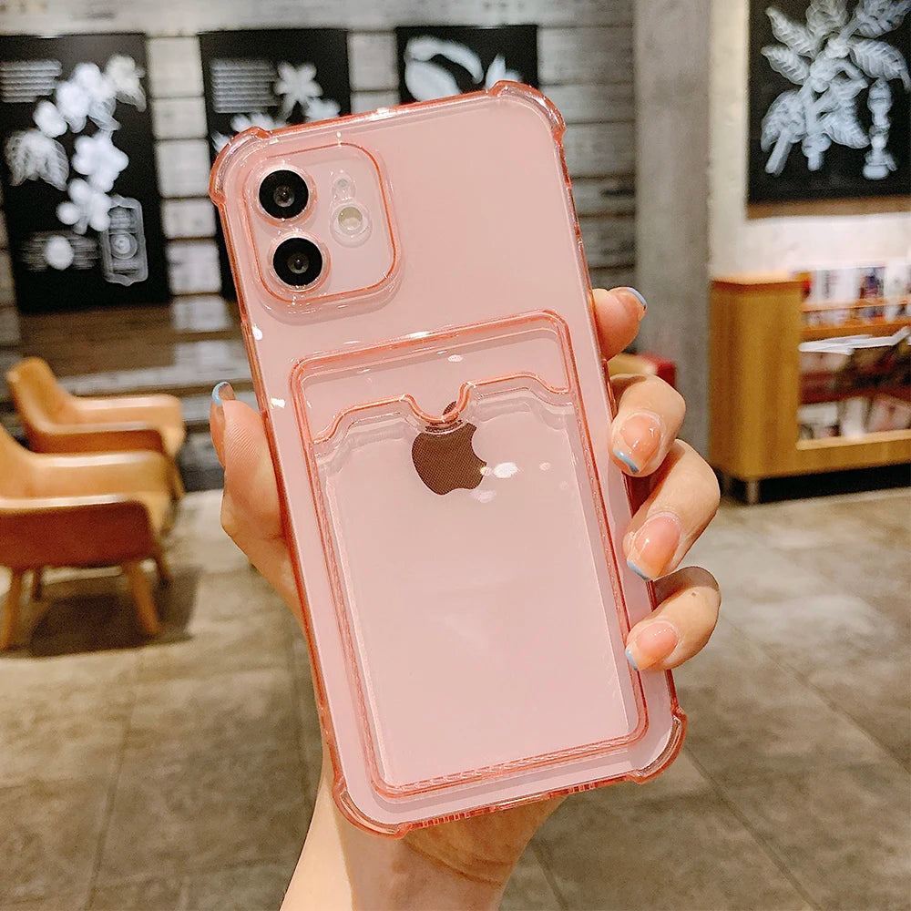 Luxury Card Bag Holder Clear TPU Case For iPhone 11 12 13 mini 14 15 Plus 15 Pro Max XR X XS Max Shockproof Cover Cases