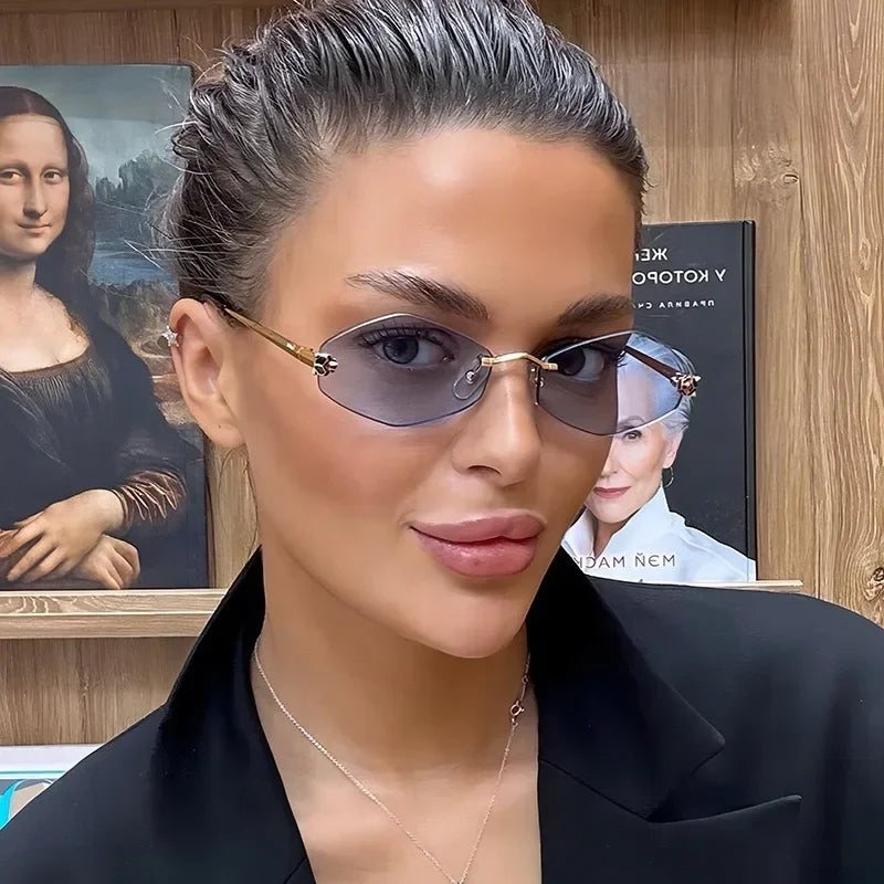 New Rimless Cut Edge Sunglasses Woman Diamond Personalized Sunglasses UV Protection Small Frame Vintage Metal Shades Eyewear