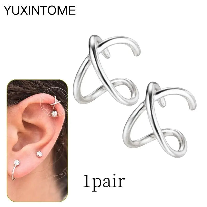 1PC Punk Ear Cuff Plated 24K Gold/925 Silver Conch Clip Earrings For Women Climbers No Piercing Fake Cartilage Earrings