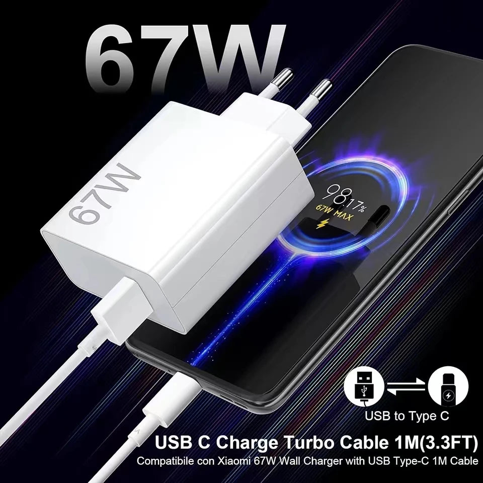 Original Xiaomi 67W Charger Turbo Charge EUUS Adapter 1M 6A Usb Type C Cable For Poco X5 X4 F5 Pro Mi 13 12 11 Lite Mix Fold 3 2