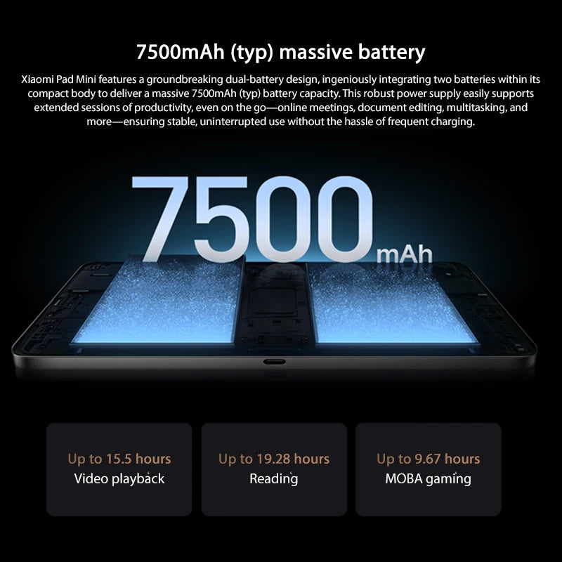 Xiaomi Pad Mini Global Version 7500mAh battery 67W HyperCharge 8.8" 3K ultra-clear display MediaTek Dimensity 9400+