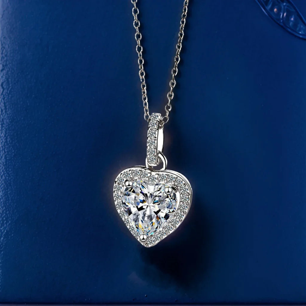 925 Silver Heart Necklace For Women Zircom With White Gold Plated Lab Diamond Sterling Silver Jewelry Wedding Pendant