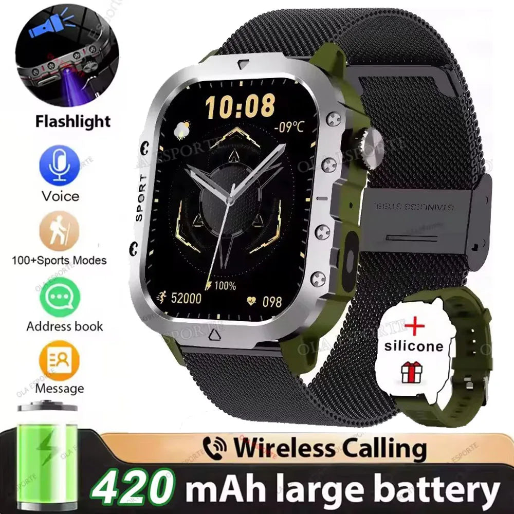 2026 New Military-grade Smart Watch Men GPS Flashlight 3ATM Waterproof Watch Bluetooth Call 100+Sport Outdoor Smartwatch Pk MA27