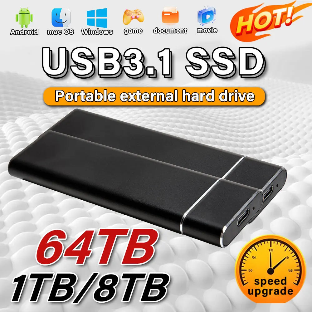 Fast transmission external solid-state drive, portable SSD, 2TB/4TB high-capacity external hard drive, suitable for PC/data tran