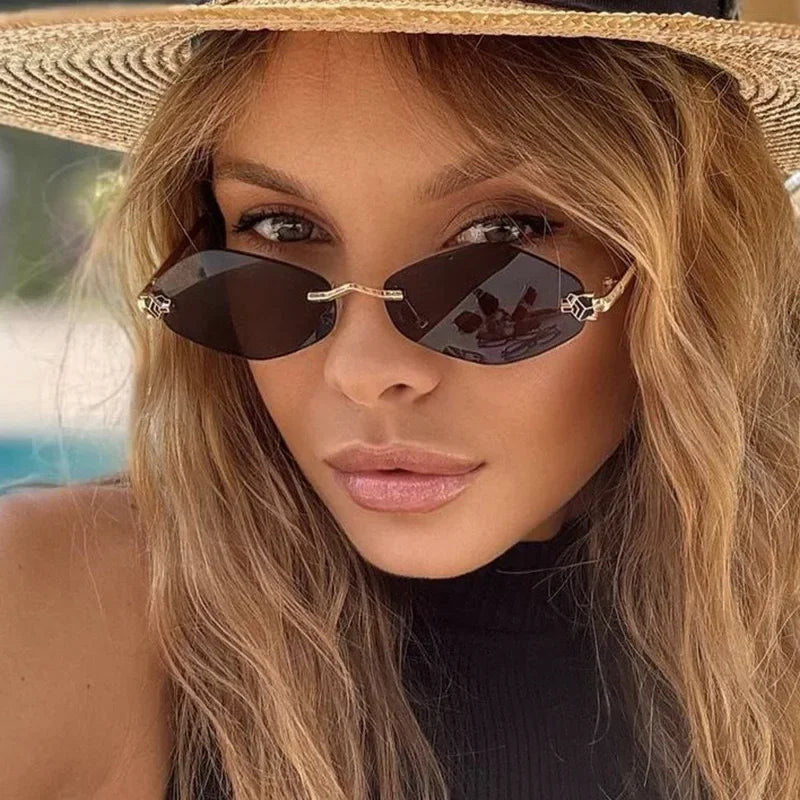 New Rimless Cut Edge Sunglasses Woman Diamond Personalized Sunglasses UV Protection Small Frame Vintage Metal Shades Eyewear