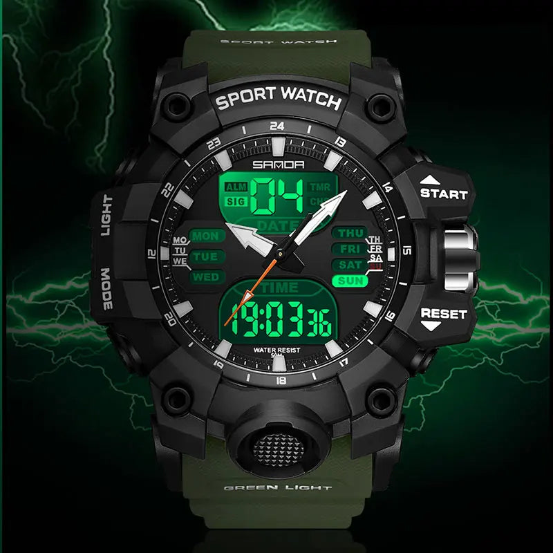 SANDA Dual Display Men Watches Waterproof Sports Watch Military Man Alarm Stopwatch Quartz Wristwatch Male LED Digital Clock6126