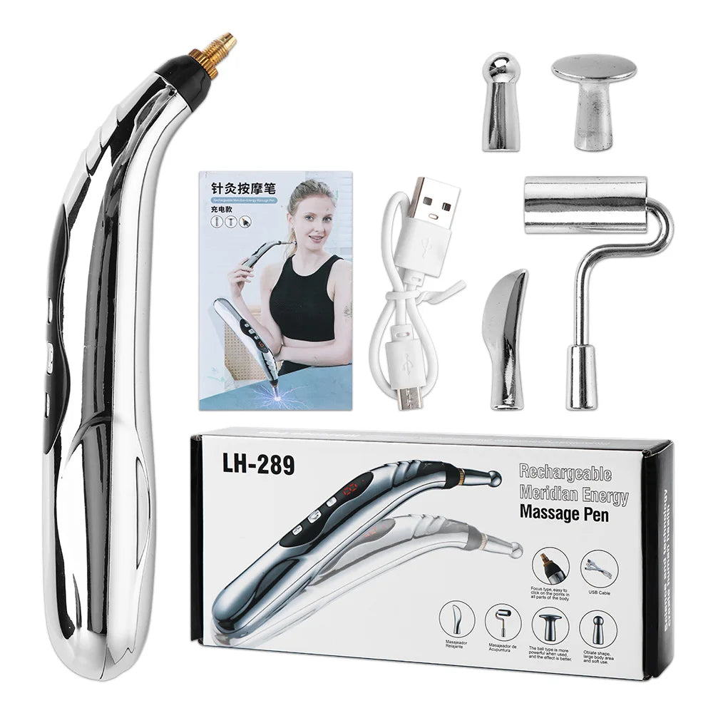 5 Heads Electronic Acupuncture Pen Acupoint Massage Laser Energy Meridian Pen Physiotherapy Instrument Pulse Point Body Massager