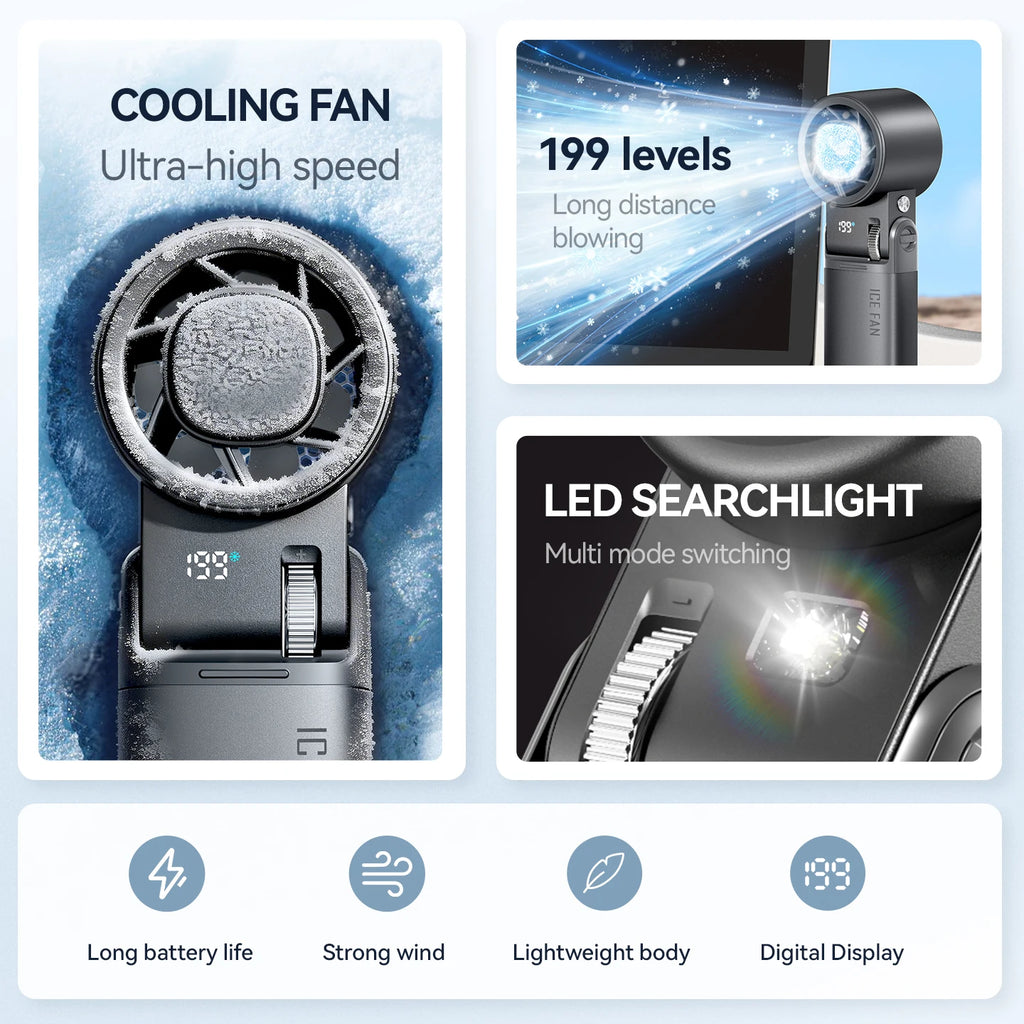 Mi Handheld Mini Fan 9000mAh with LCD Display 199-Speed Adjustment USB Rechargeable Outdoor Turbine Fan LED lights