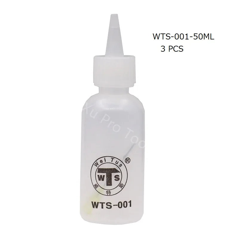 WTS-001 50ml Needle Tip Plastic Rosin Bottle Cleaning Liquid Flux Alcohol Oil Dispenser Plastic Hand Bottle Cleaner DIY Repair
