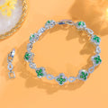 ThreeGraces Elegant Shiny Green Cubic Zirconia Flower Shape Bridal Wedding Party Link Chain Bracelet for Women Jewelry BR448