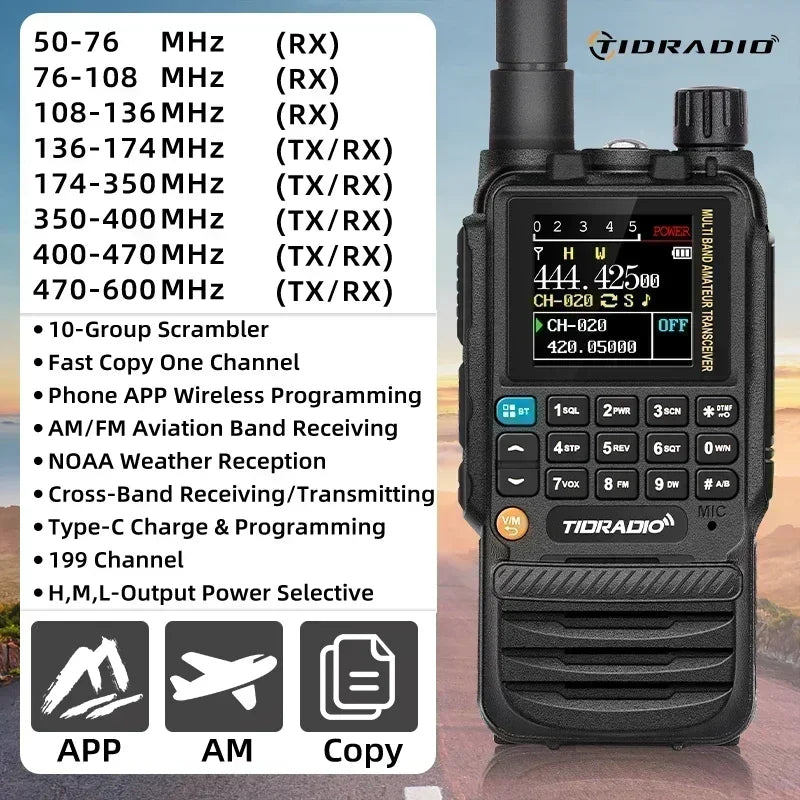TIDRADIO H3 Long Range Walkie Talkies Rechargeable Wireless Programming Air Band Tow Way Radio Frequency Copy Wireless Intercom
