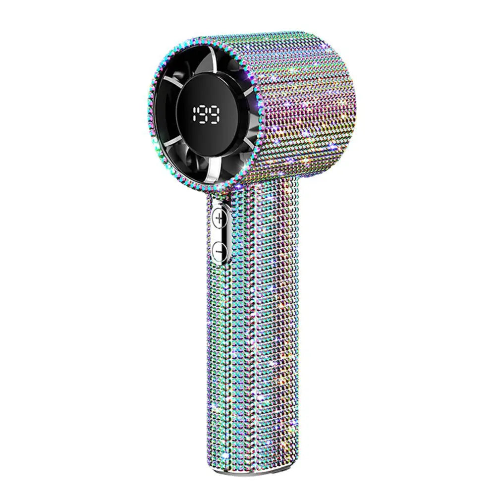 199 Speeds Strong Wind Outdoor Portable Handheld Fan Covered With Diamonds Type-C Rechargeable Outdoor Ice Cooling Fans ﻿