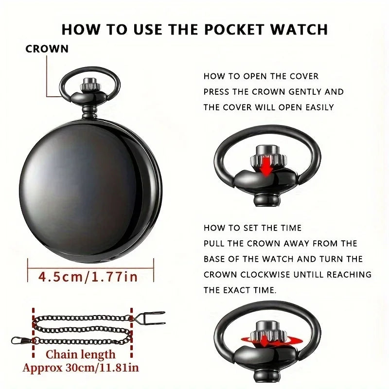 Best Gift To My Son 1pc Black Unique Quartz Pocket Fob Watch Necklace Chain Pendant Antique Birthday Present Clock reloj hombre