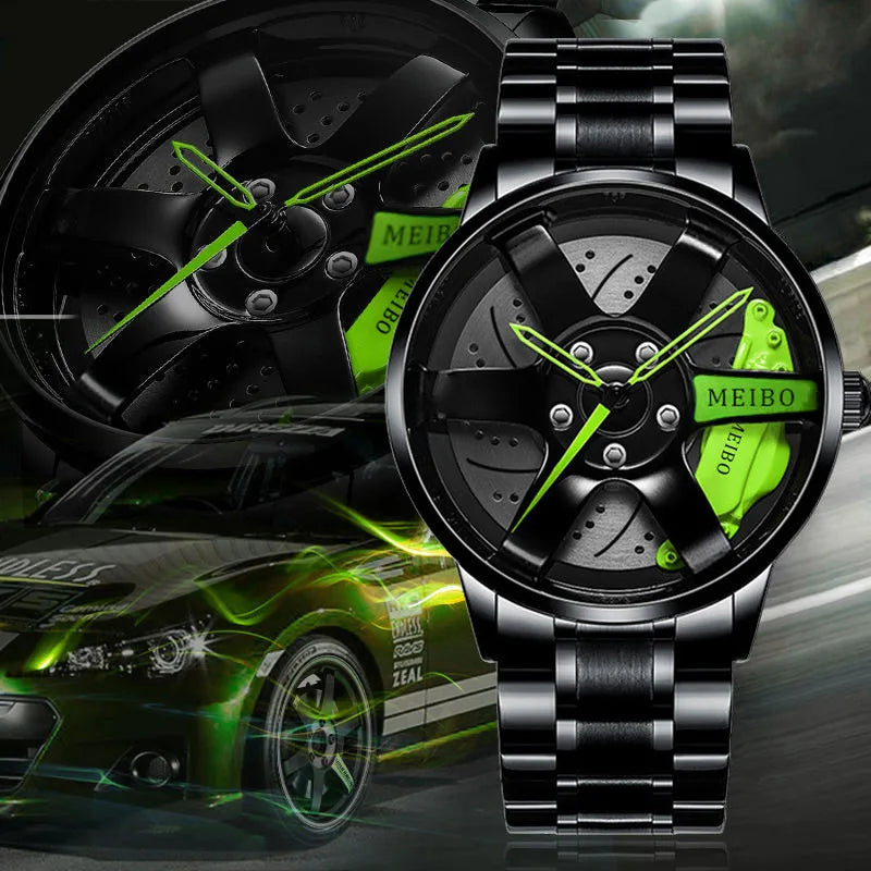 New Fashion Men Leather Watches Men Car Wheel Hub Stainless Steel Quartz Watch For Mens Military Sports Watch Relogio Masculino