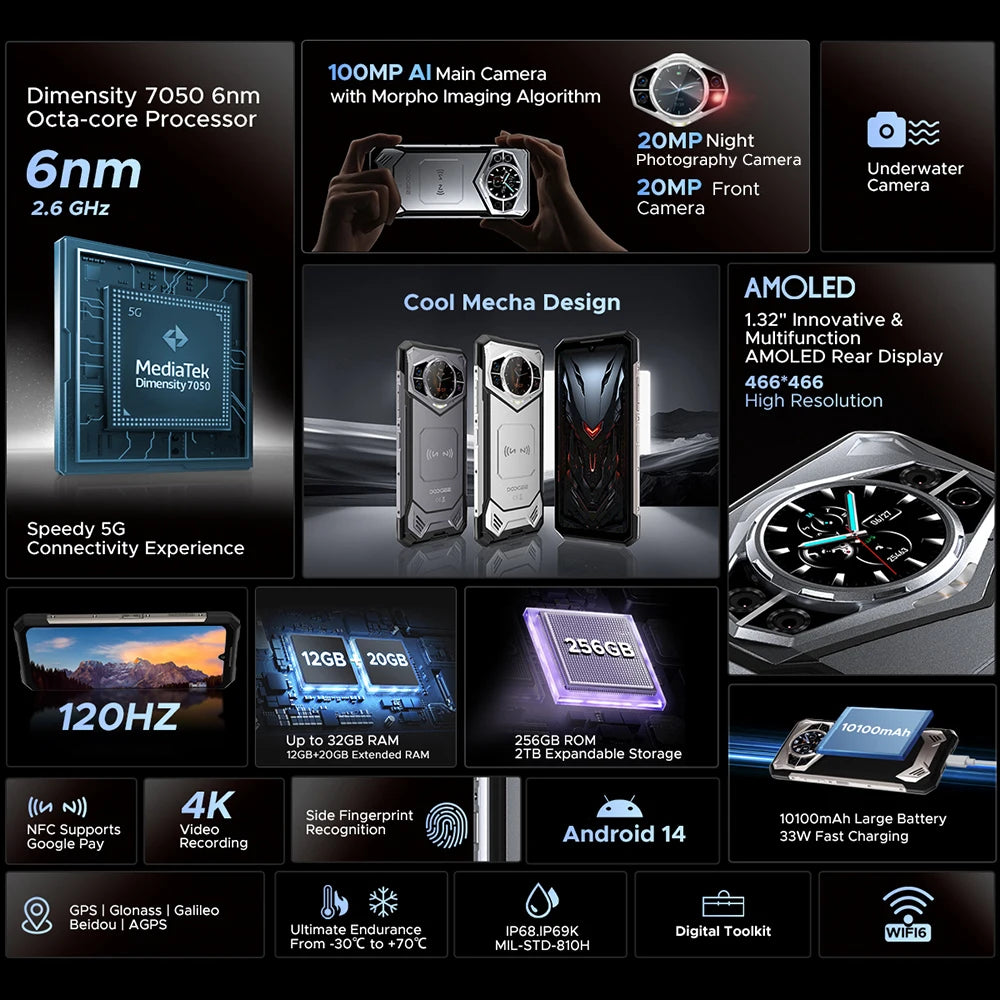 【Brand+】World Premiere DOOGEE S200 5G Rugged Phone 6.72" 120Hz Display 12GB RAM 256GB ROM 100MP AI Main Camera 10100mAh  NFC