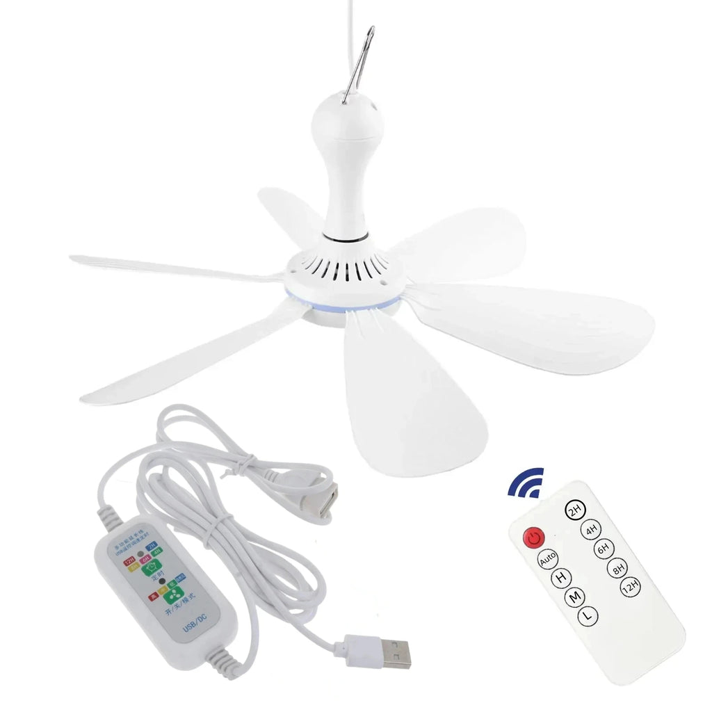 USB Fan Silent 6-blade Ceiling Fan 4-speed Hanging Fan for Camping Bed Camping Outdoor Hanging Camper Tents