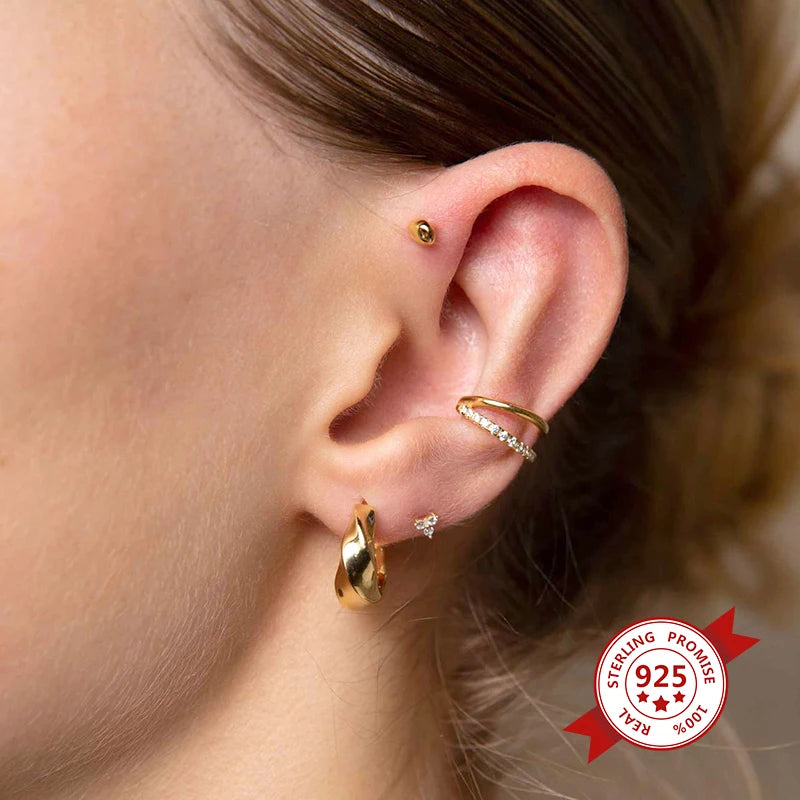 1PC Punk Ear Cuff Plated 24K Gold/925 Silver Conch Clip Earrings For Women Climbers No Piercing Fake Cartilage Earrings
