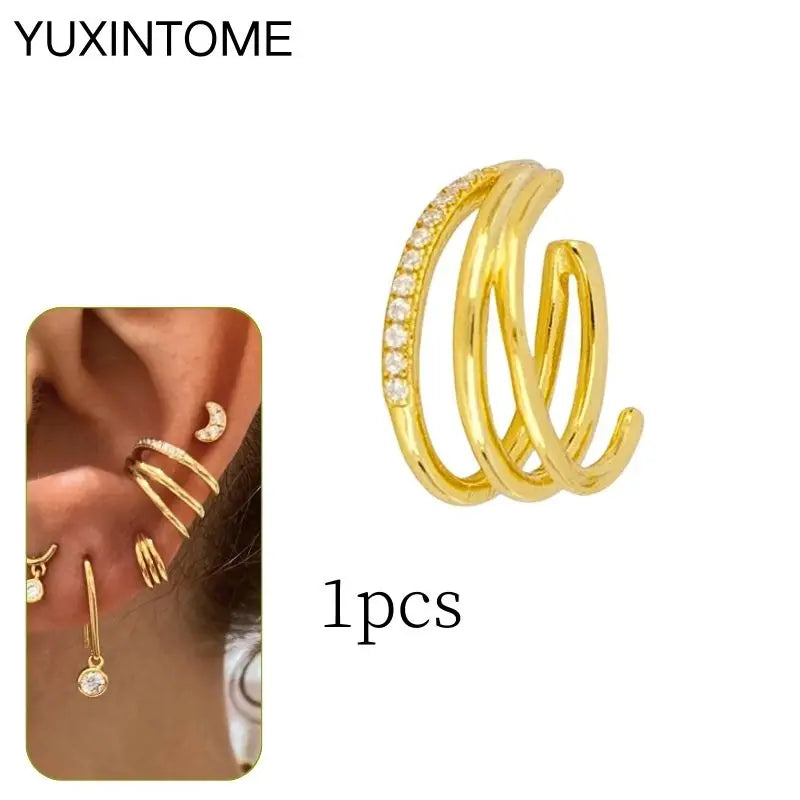 1PC Punk Ear Cuff Plated 24K Gold/925 Silver Conch Clip Earrings For Women Climbers No Piercing Fake Cartilage Earrings