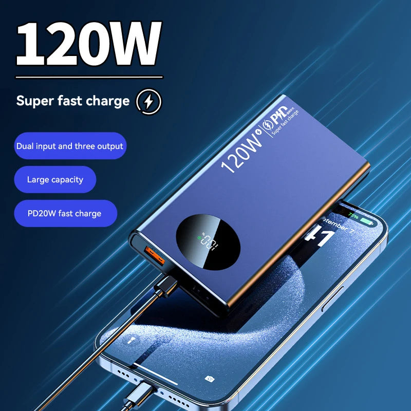 500000mAh Power Bank 120W Super Fast Charging PD20W Dual Way Digital Display Airplane Safe CCC For iPhone Samsung Xiaomi