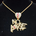 Men Women Hip Hop No Love Heart Pendant Necklace with 14mm Cuban Chain HipHop Iced Out Bling Hiphop Necklaces Fashion Jewelry