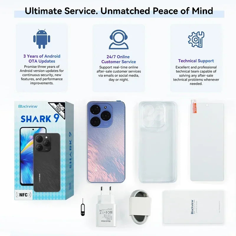 【Brand+】World premiere Blackview SHARK 9 5G Smartphone 6.67'' HD+ IPS 90Hz Display NFC 50MP AI Main Camera GPS Android 14