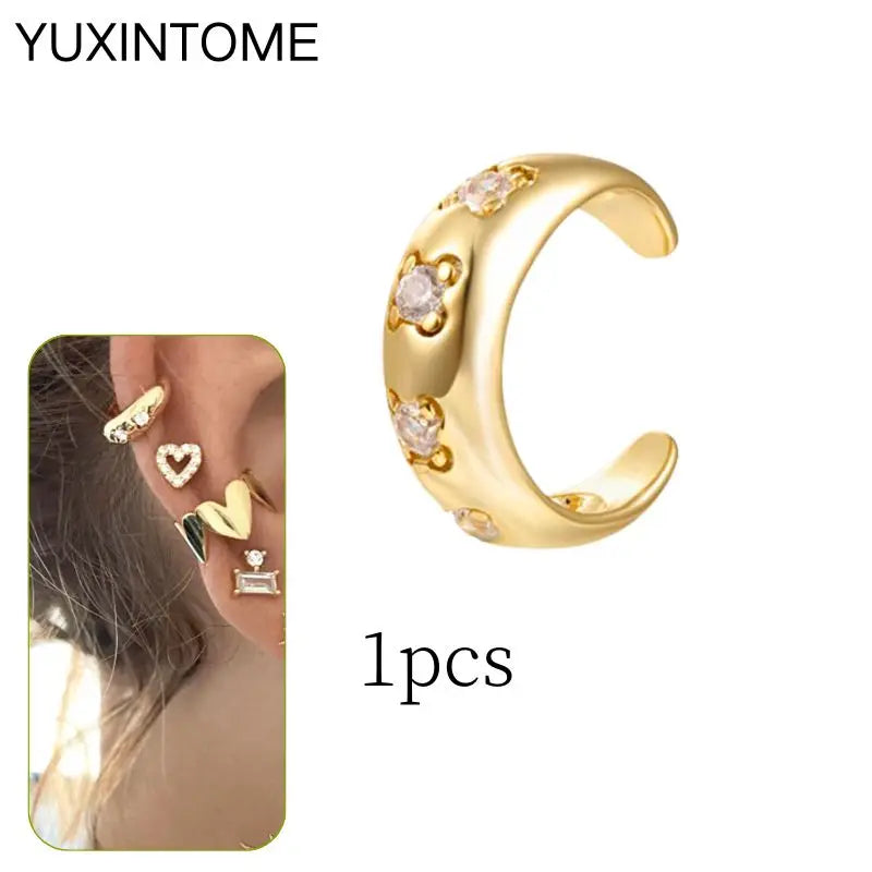 1PC Punk Ear Cuff Plated 24K Gold/925 Silver Conch Clip Earrings For Women Climbers No Piercing Fake Cartilage Earrings