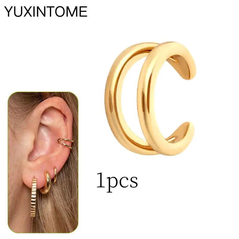 1PC Punk Ear Cuff Plated 24K Gold/925 Silver Conch Clip Earrings For Women Climbers No Piercing Fake Cartilage Earrings
