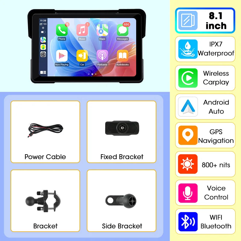 Jansite Motorcycle Display Screen Carplay Moto Navigation Portable Digital Dashboard Motobike Android Auto Waterproof BT Monitor