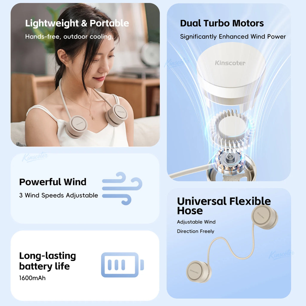 New Hanging Neck Fan Portable Cooling Fan Air Cooler USB Leafless Bladeless Neckband Mini Rechargeable Electric Fans